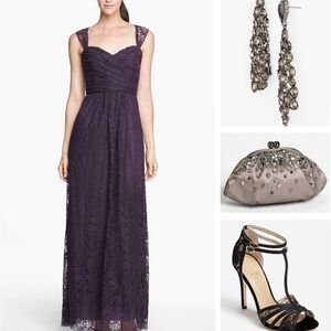 Amsale Lace Dress Purple Raisin Maxi Wedding 10